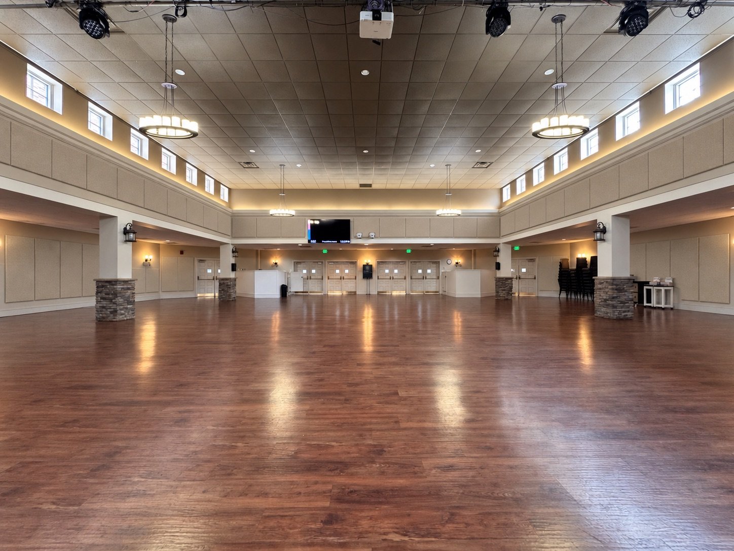 Concept rendering of the Fellowship Hall with acoustic sound panels along the walls